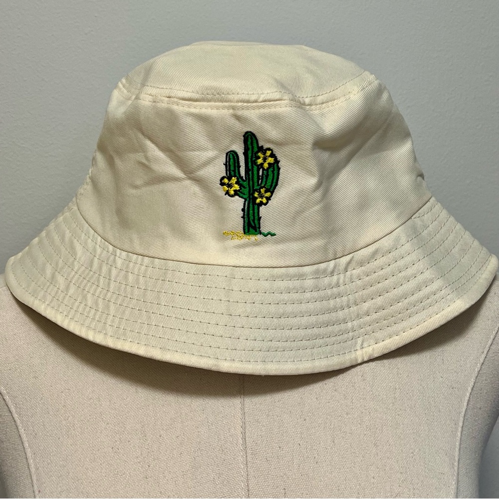 Unbranded Cream Cactus Embroidered Bucket Hat